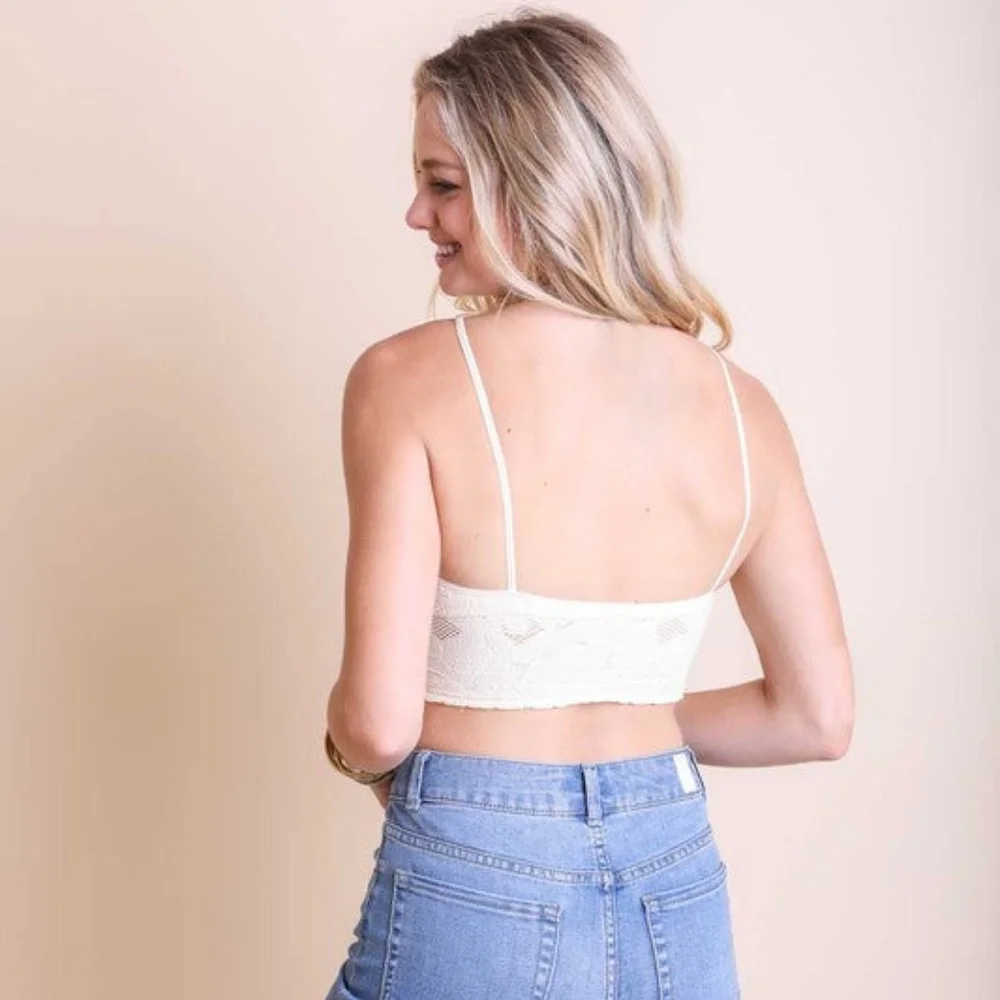 SOLD OUT Ivory V-Cut Textured Solid Stretchy Brami Bralette - Picture 4 of 4